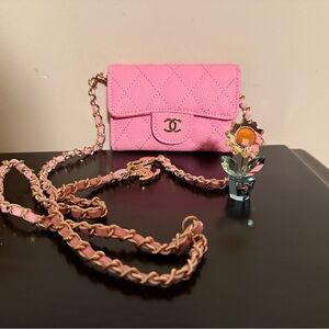 NEW Small Pink Card Wallet with chain